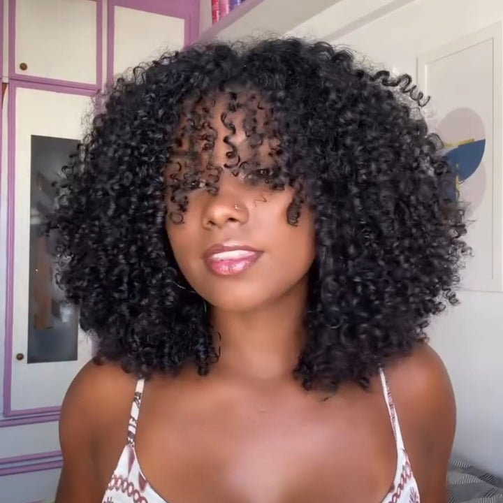 ailuxyhair-fr Sans Colle AILUXY Perruque Bob Afro Bouclée Avec Frange, Petites Boucles Naturelles Sans Colle, Perruque Synthétique Pour Femme (Copy)