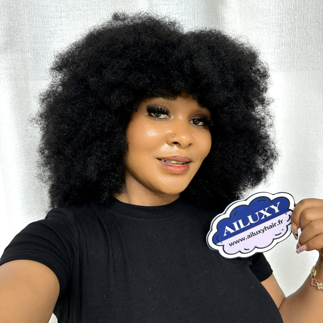ailuxyhair-fr Sans Colle AILUXY Perruque Bob Avec Frange Afro Curly Sans Colle Boucles Crépues afro Authentiques