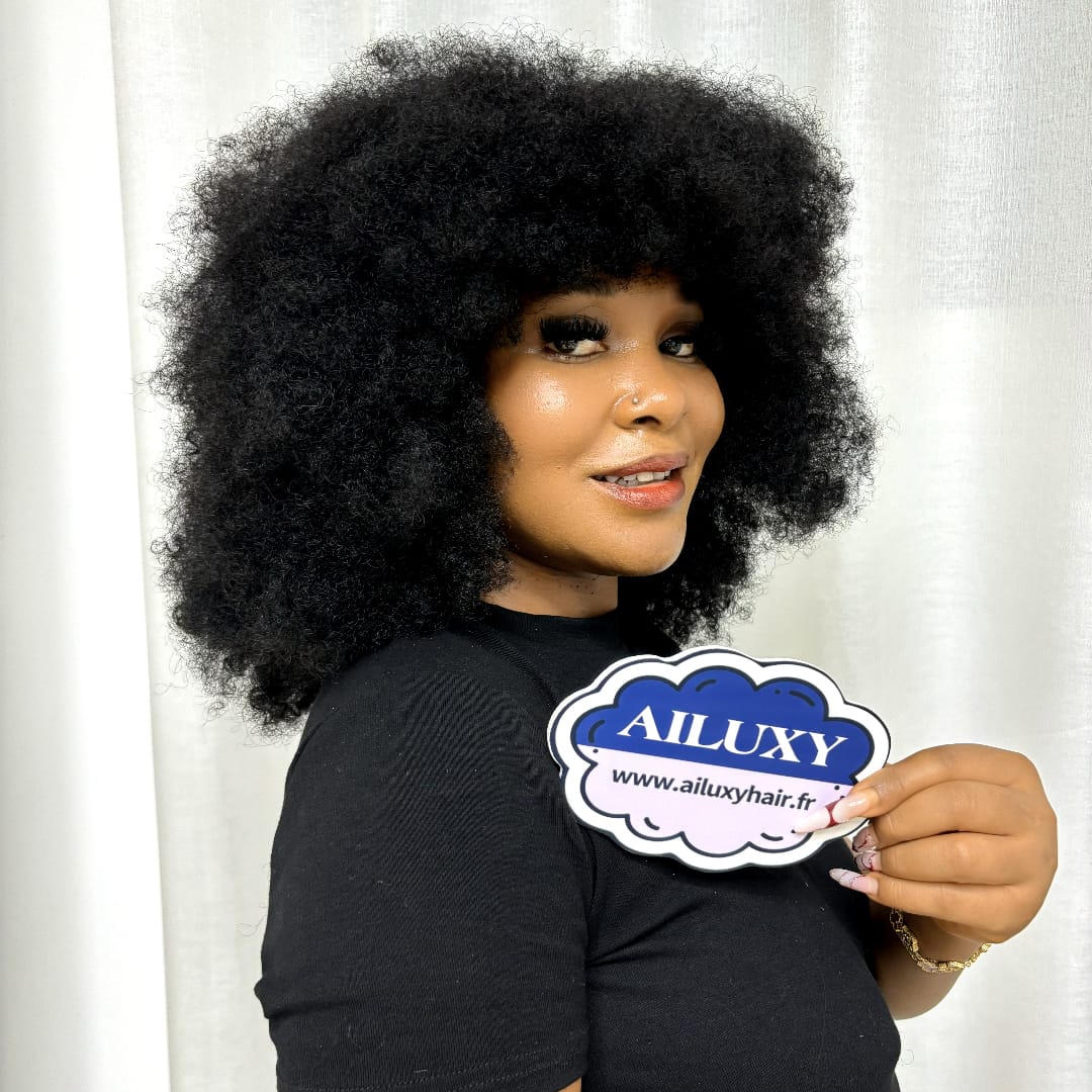 ailuxyhair-fr Sans Colle AILUXY Perruque Bob Avec Frange Afro Curly Sans Colle Boucles Crépues afro Authentiques