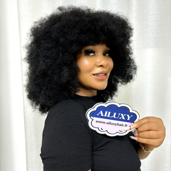 ailuxyhair-fr Sans Colle AILUXY Perruque Bob Avec Frange Afro Curly Sans Colle Boucles Crépues afro Authentiques