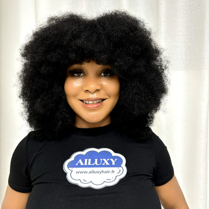 ailuxyhair-fr Sans Colle AILUXY Perruque Bob Avec Frange Afro Curly Sans Colle Boucles Crépues afro Authentiques