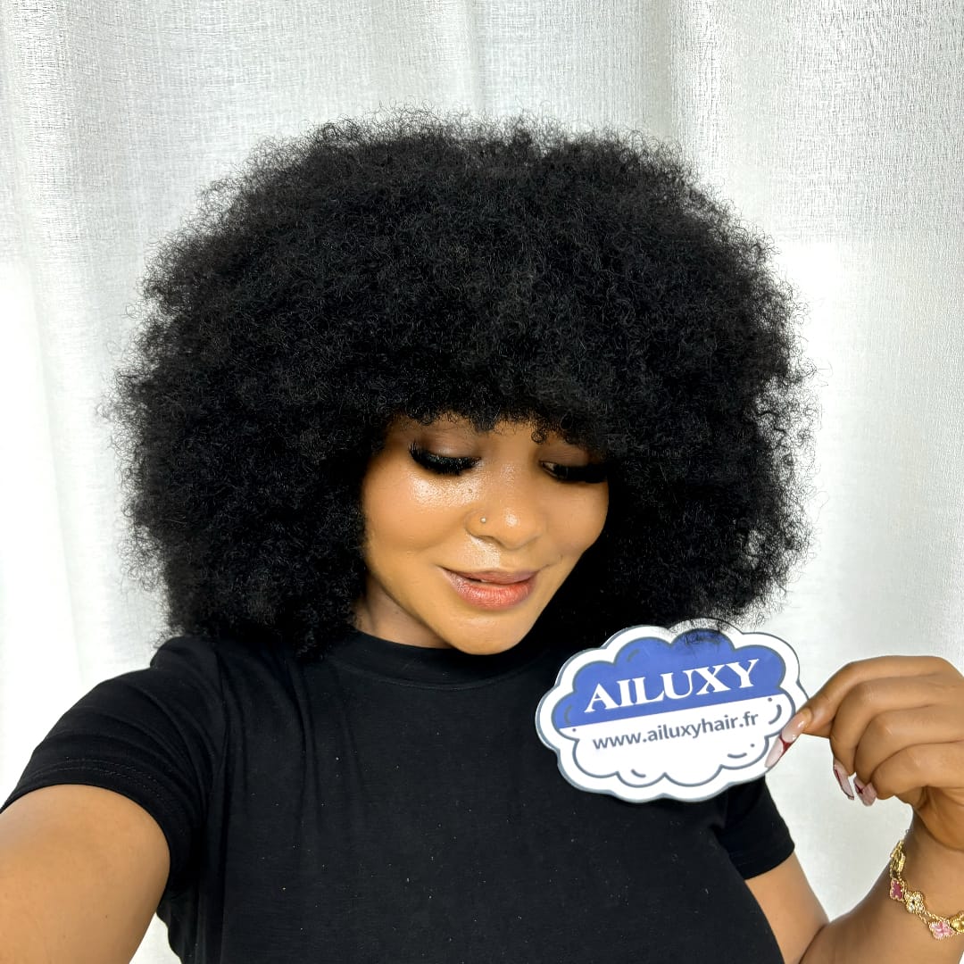 ailuxyhair-fr Sans Colle AILUXY Perruque Bob Avec Frange Afro Curly Sans Colle Boucles Crépues afro Authentiques
