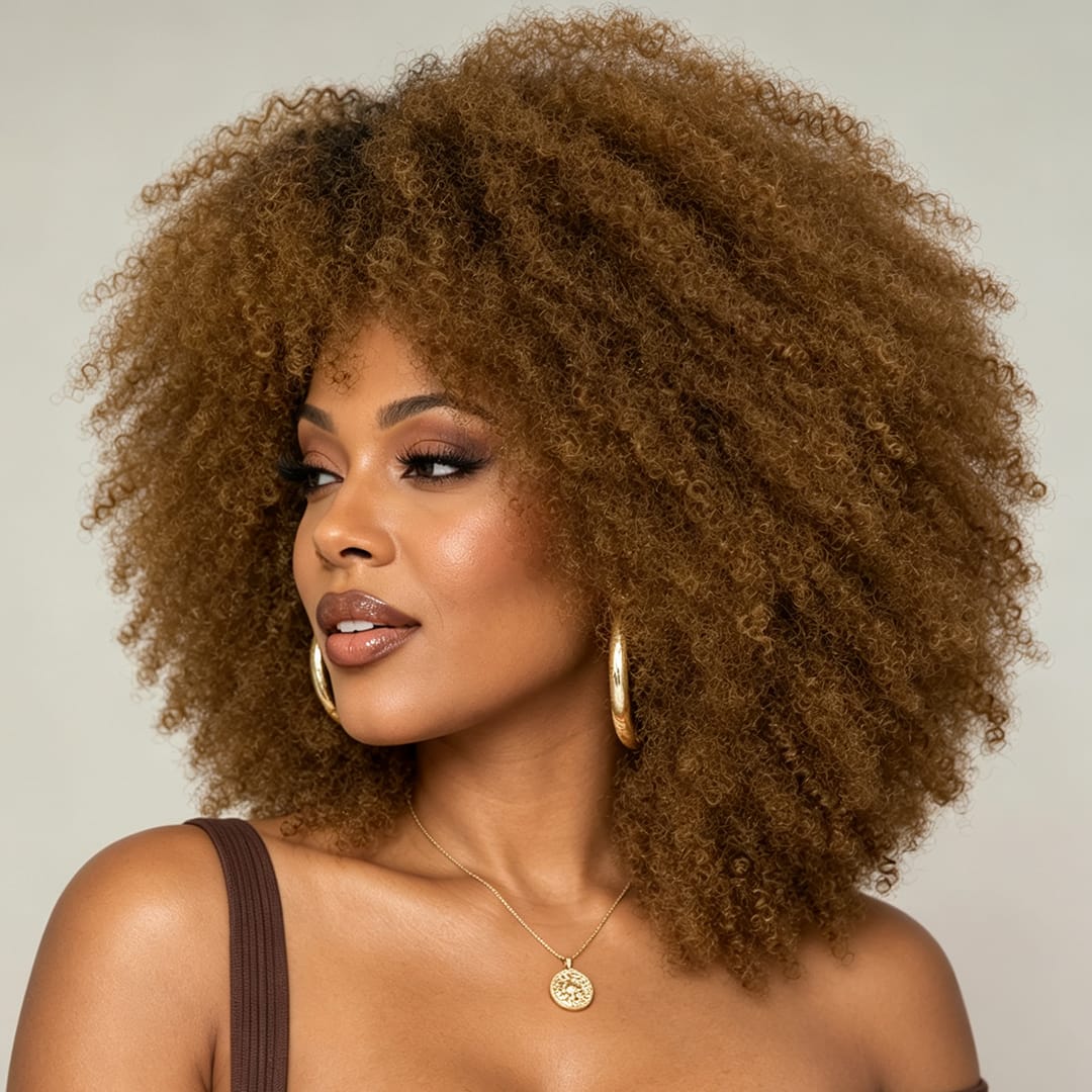 ailuxyhair-fr Sans Colle AILUXY Perruque Bob Avec Frange Afro Curly Sans Colle Perruque Couleur miel blond