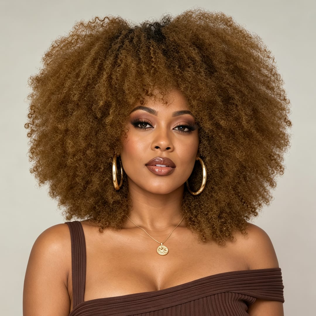 ailuxyhair-fr Sans Colle AILUXY Perruque Bob Avec Frange Afro Curly Sans Colle Perruque Couleur miel blond