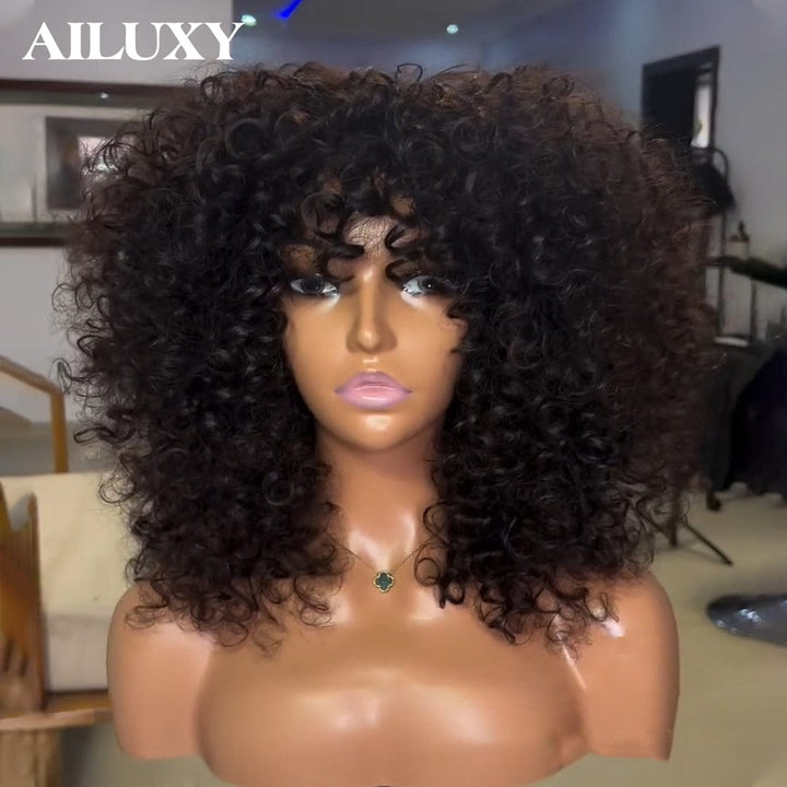 ailuxyhair-fr Sans Colle AILUXY Perruque Bob Curly Avec Frange Sans Colle 100% Cheveux Humains