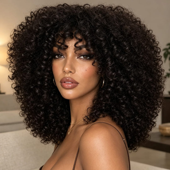 ailuxyhair-fr Sans Colle AILUXY Perruque Bob Curly Avec Frange Sans Colle 100% Cheveux Humains
