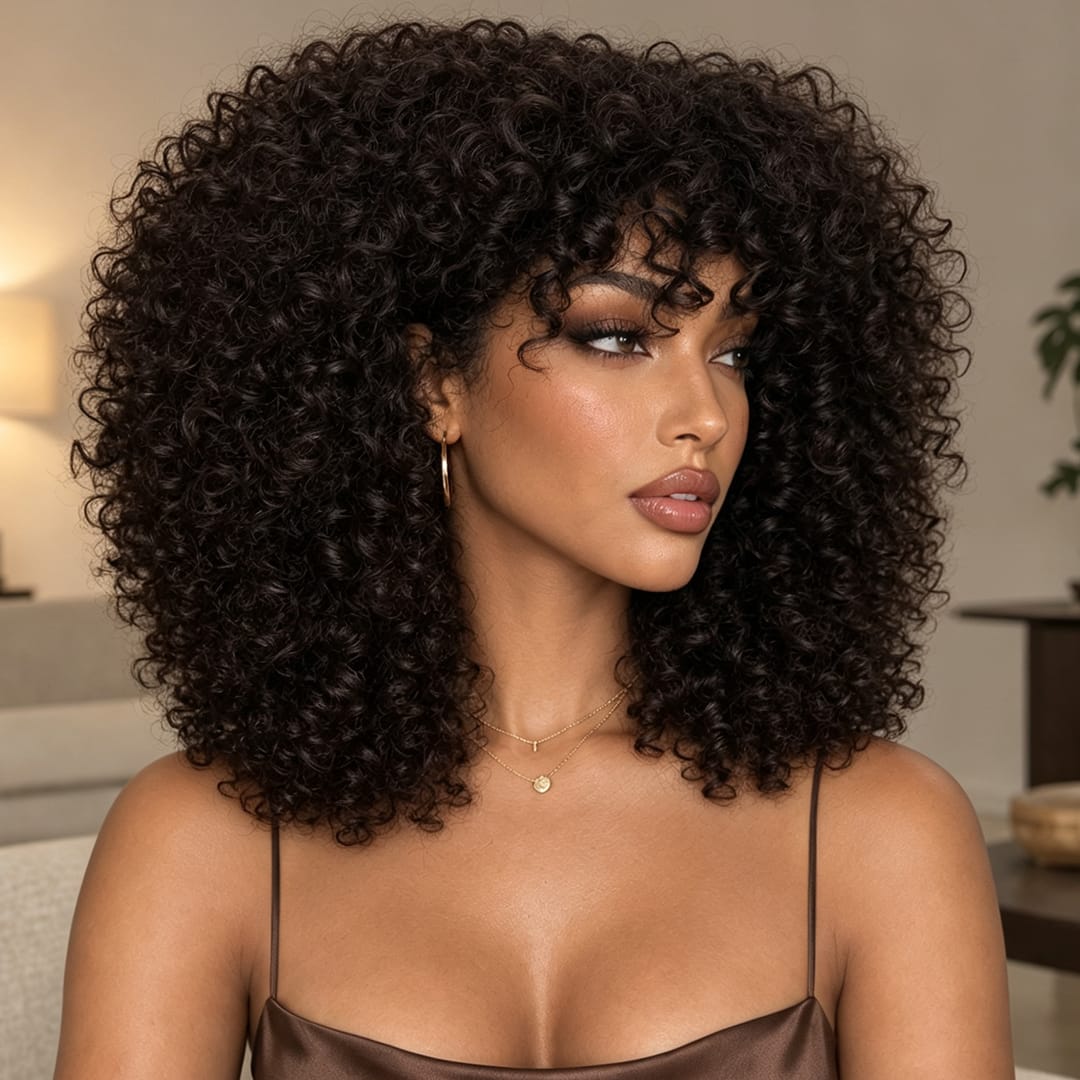 ailuxyhair-fr Sans Colle AILUXY Perruque Bob Curly Avec Frange Sans Colle 100% Cheveux Humains
