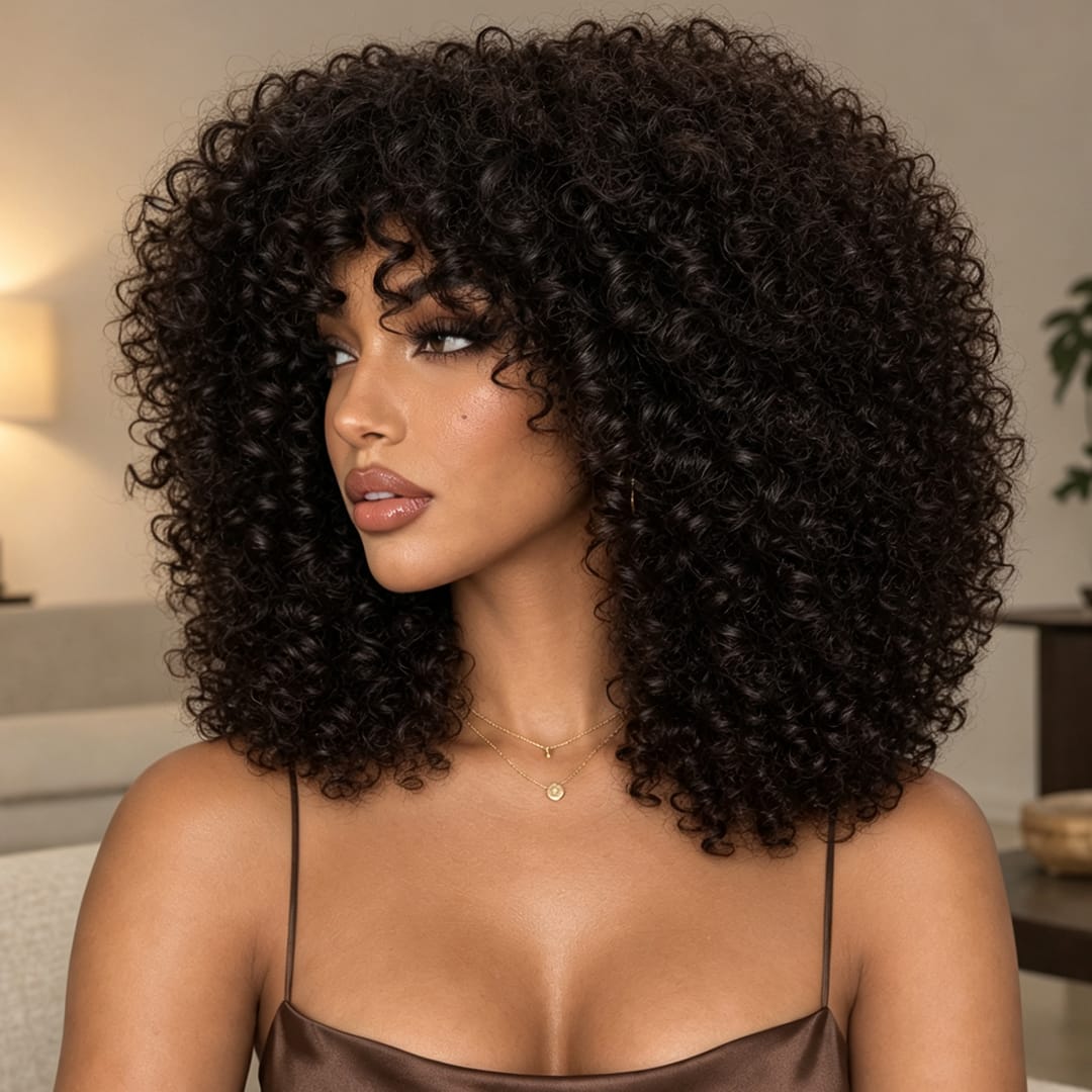 ailuxyhair-fr Sans Colle AILUXY Perruque Bob Curly Avec Frange Sans Colle 100% Cheveux Humains