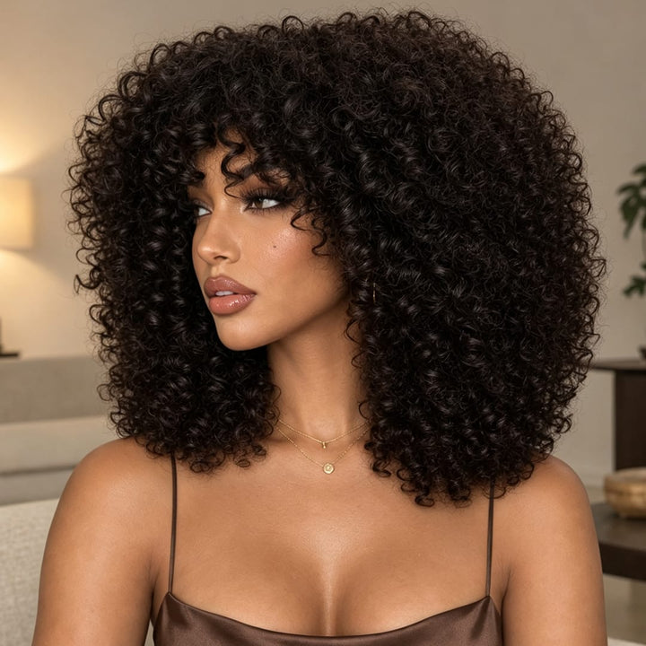 ailuxyhair-fr Sans Colle AILUXY Perruque Bob Curly Avec Frange Sans Colle 100% Cheveux Humains