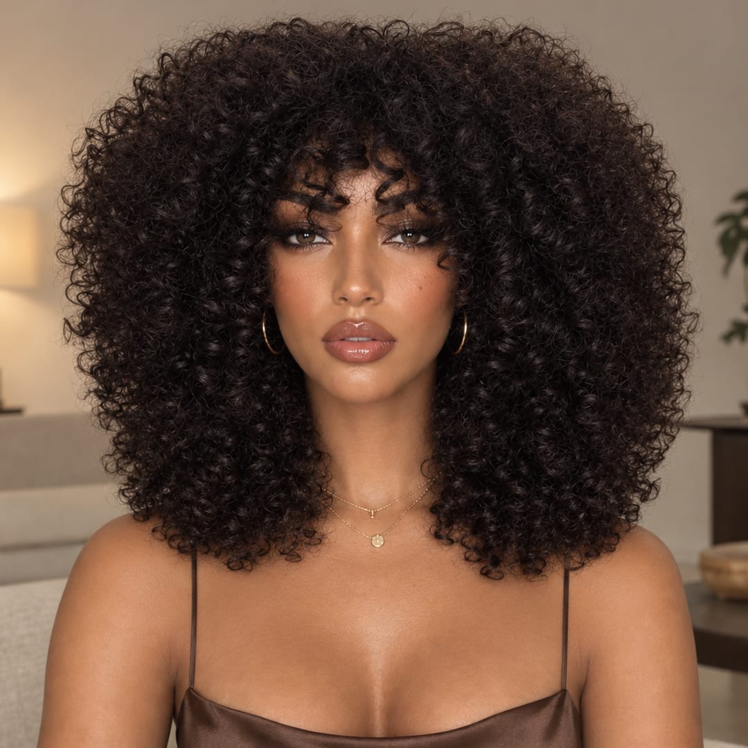ailuxyhair-fr Sans Colle AILUXY Perruque Bob Curly Avec Frange Sans Colle 100% Cheveux Humains