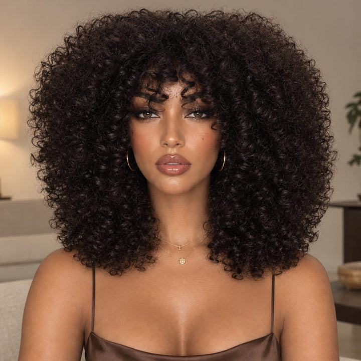 ailuxyhair-fr Sans Colle AILUXY Perruque Bob Curly Avec Frange Sans Colle 100% Cheveux Humains