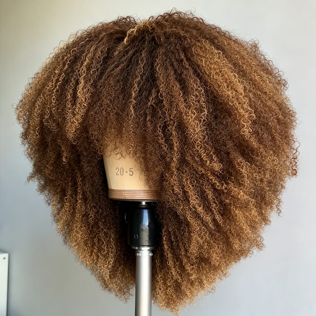 ailuxyhair-fr Sans Colle AILUXY Perruque Bouclée Kinky Curly Brun Balayage Caramel, Texture Naturelle Style Afro