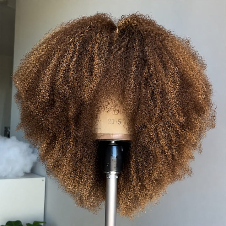 ailuxyhair-fr Sans Colle AILUXY Perruque Bouclée Kinky Curly Brun Balayage Caramel, Texture Naturelle Style Afro