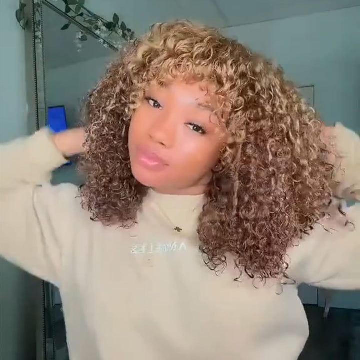 ailuxyhair-fr Sans Colle AILUXY Perruque Bouclée Machine-Made Ombré Miel - Entretien Facile, Cheveux Humains