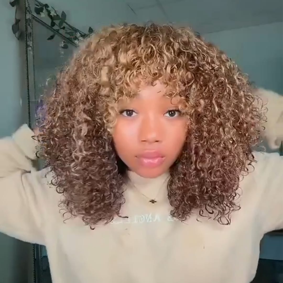 ailuxyhair-fr Sans Colle AILUXY Perruque Bouclée Machine-Made Ombré Miel - Entretien Facile, Cheveux Humains