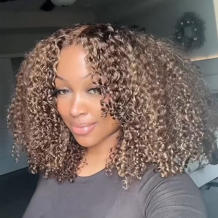 ailuxyhair-fr Sans Colle AILUXY Perruque Lace Front Cheveux Bouclés Courts Ombré Chocolat Curly - Naturelle et Respirante