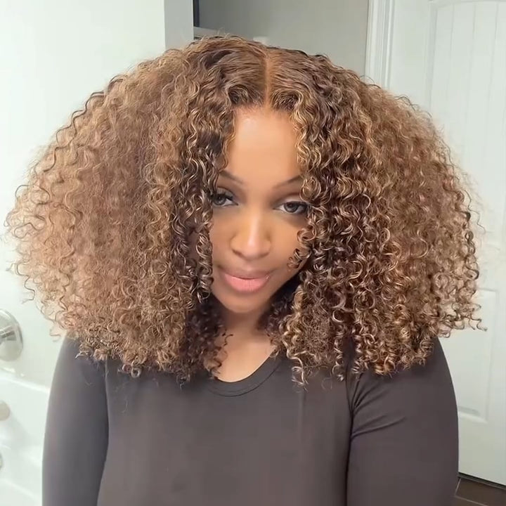 ailuxyhair-fr Sans Colle AILUXY Perruque Lace Front Cheveux Bouclés Courts Ombré Chocolat Curly - Naturelle et Respirante