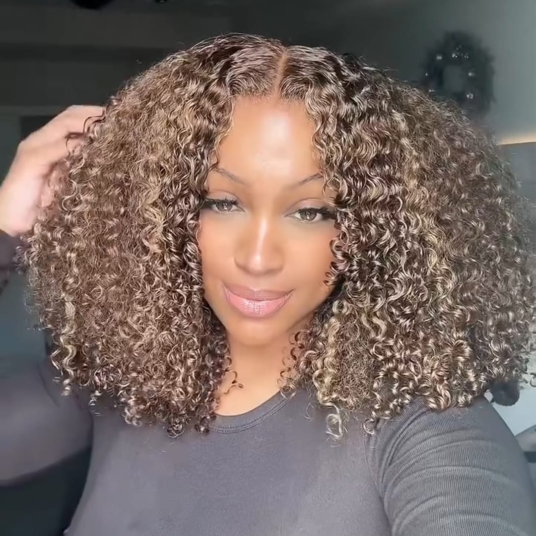 ailuxyhair-fr Sans Colle AILUXY Perruque Lace Front Cheveux Bouclés Courts Ombré Chocolat Curly - Naturelle et Respirante