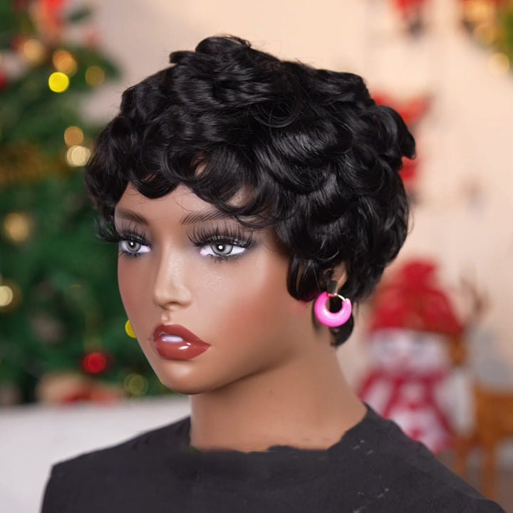 ailuxyhair-fr Sans Colle AILUXY Perruque Pixie Courte Lisse  Et Perruque Pixie Courte à Boucles Ondulées Sculptées avec FrangeFacile à Porter et à Entretenir, Coiffure Pratique pour Femme Moderne au Quotidien