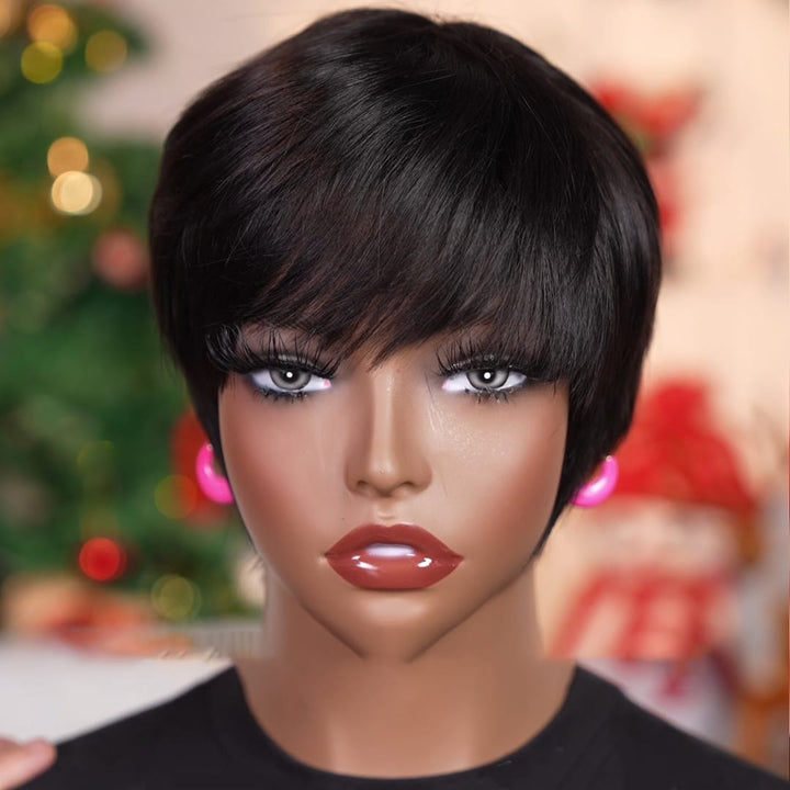 ailuxyhair-fr Sans Colle AILUXY Perruque Pixie Courte Lisse  Et Perruque Pixie Courte à Boucles Ondulées Sculptées avec FrangeFacile à Porter et à Entretenir, Coiffure Pratique pour Femme Moderne au Quotidien