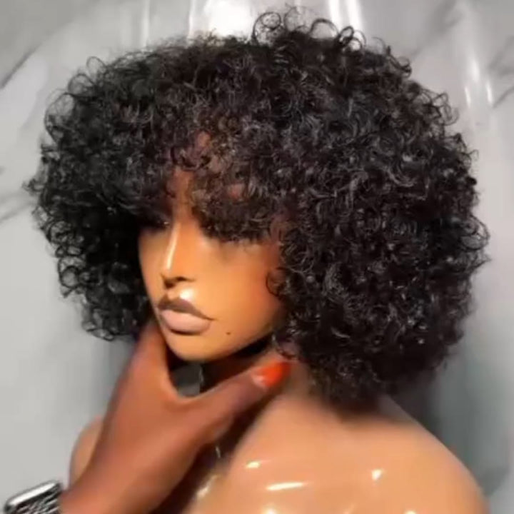 ailuxyhair-fr Sans Colle AILUXY Perruque Style Afro à Frange Cache-Front, Texture Crépue Aérée, Brillance Modérée, Coiffure Rétro Tendance pour Quotidien
