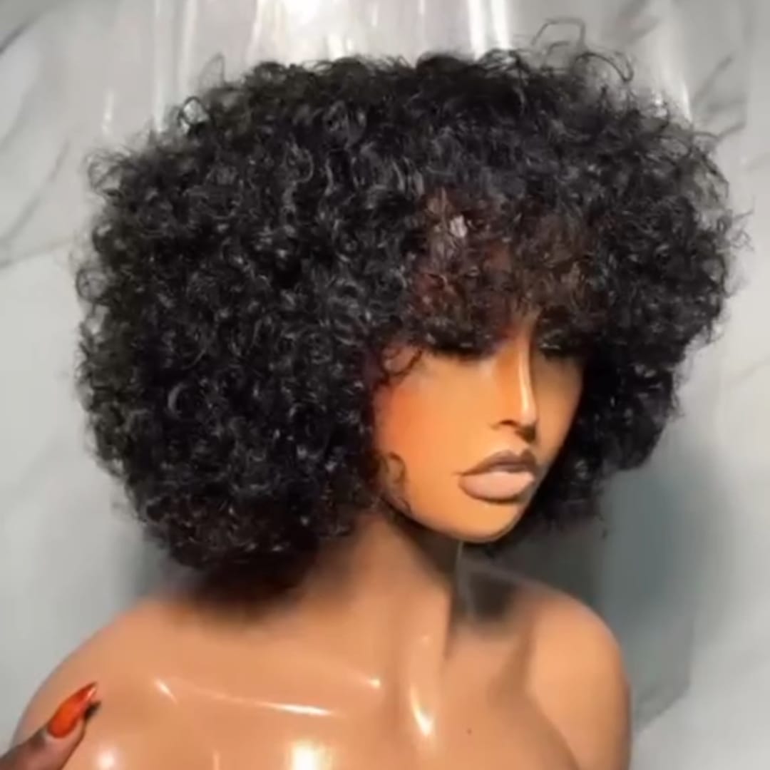 ailuxyhair-fr Sans Colle AILUXY Perruque Style Afro à Frange Cache-Front, Texture Crépue Aérée, Brillance Modérée, Coiffure Rétro Tendance pour Quotidien