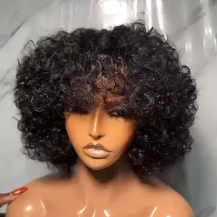 ailuxyhair-fr Sans Colle AILUXY Perruque Style Afro à Frange Cache-Front, Texture Crépue Aérée, Brillance Modérée, Coiffure Rétro Tendance pour Quotidien