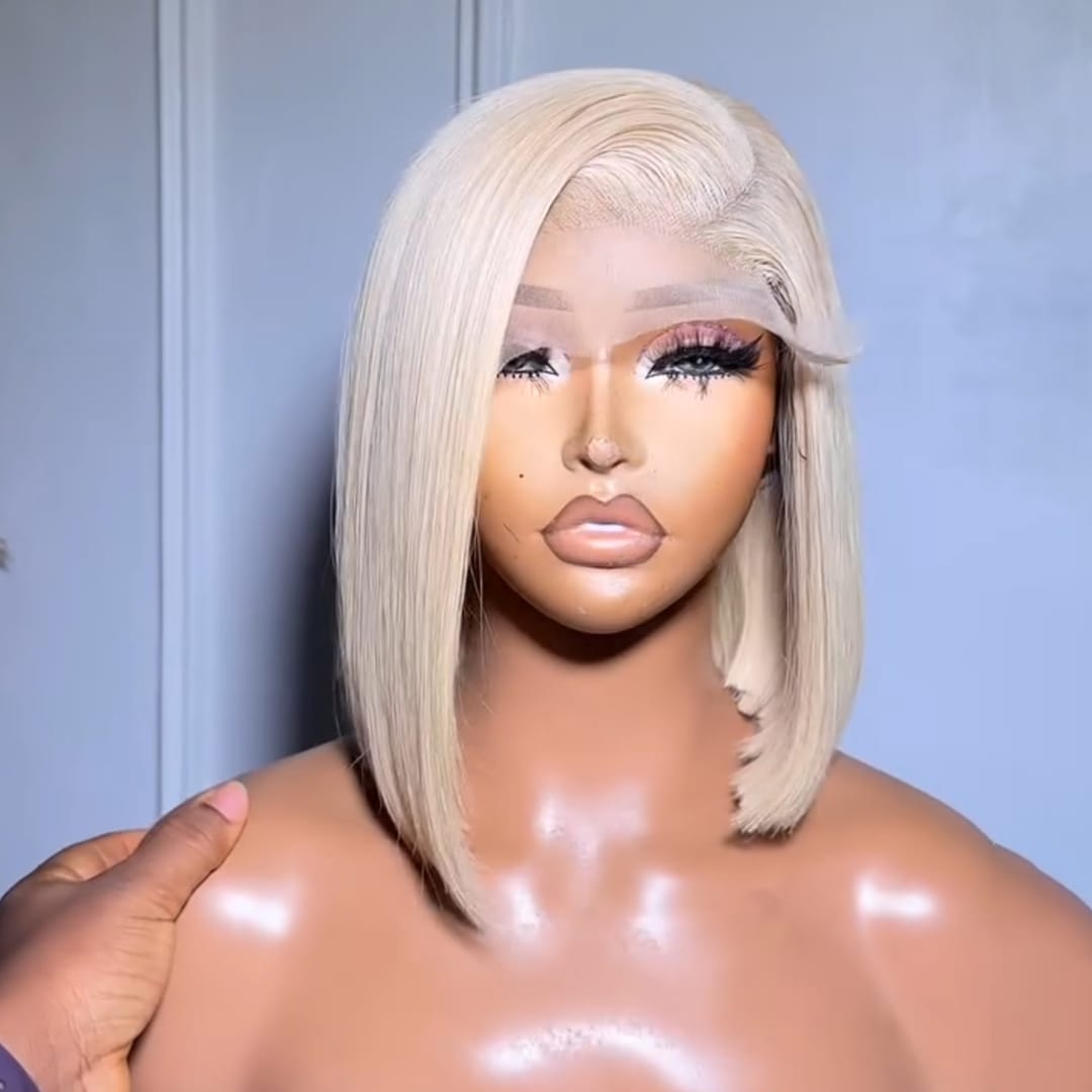 ailuxyhair-fr Sans Colle Identique à la photo AILUXY Perruque Bob Droite Blended Cheveux Naturels 613 Blond Platine Cheveux Blended Haute Qualité