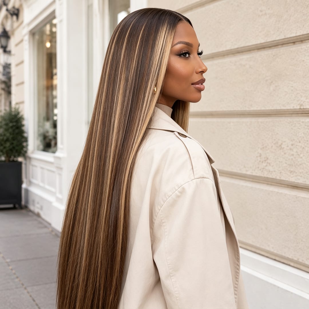 ailuxyhair-fr Sans Colle Identique à la photo AILUXY Perruque Cheveux  Blond Miel Brondé Longue Raide Dentelle Frontale
