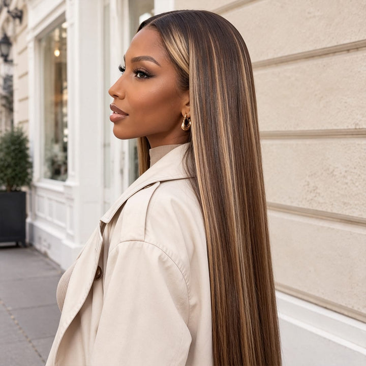 ailuxyhair-fr Sans Colle Identique à la photo AILUXY Perruque Cheveux  Blond Miel Brondé Longue Raide Dentelle Frontale