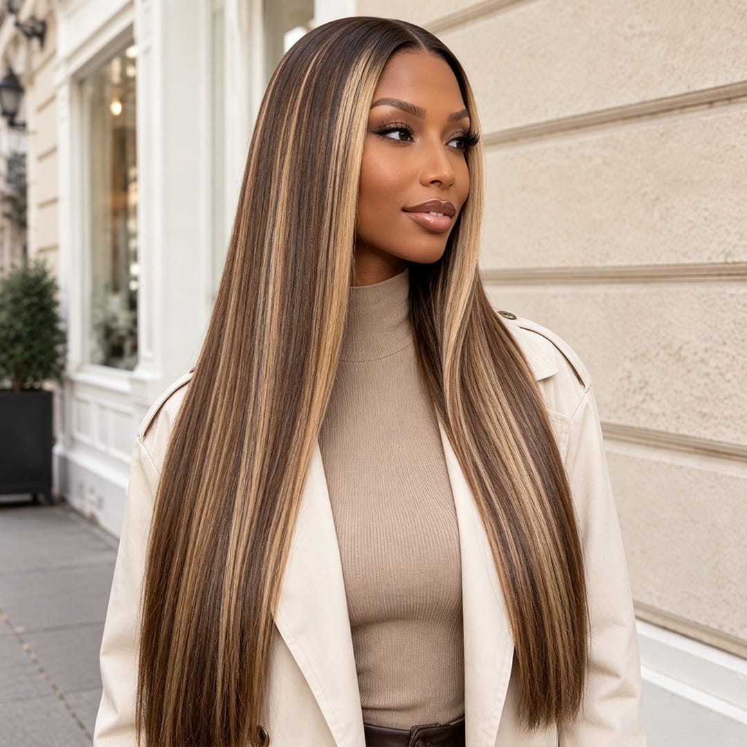 ailuxyhair-fr Sans Colle Identique à la photo AILUXY Perruque Cheveux  Blond Miel Brondé Longue Raide Dentelle Frontale