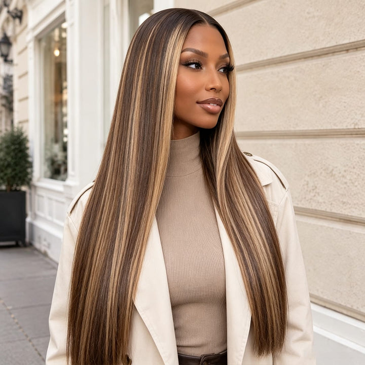 ailuxyhair-fr Sans Colle Identique à la photo AILUXY Perruque Cheveux  Blond Miel Brondé Longue Raide Dentelle Frontale