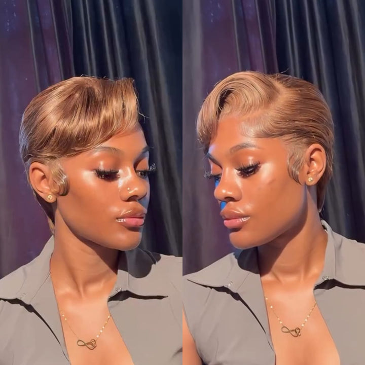 ailuxyhair-fr Topper AILUXY Perruque Pixie Cut 13X4 Lace Front 100% Cheveux Humains, Couleur Blond Miel, Naturelle et Sans Détection