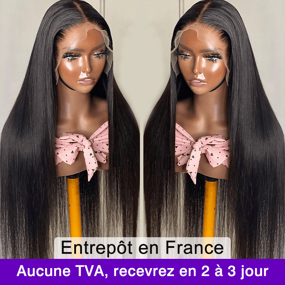 ailuxyhair-fr Vente Flash AILUXY 13x4 Lace Frontal Perruque Lisse Longue Noir 200% Densité 100% Cheveux Humains