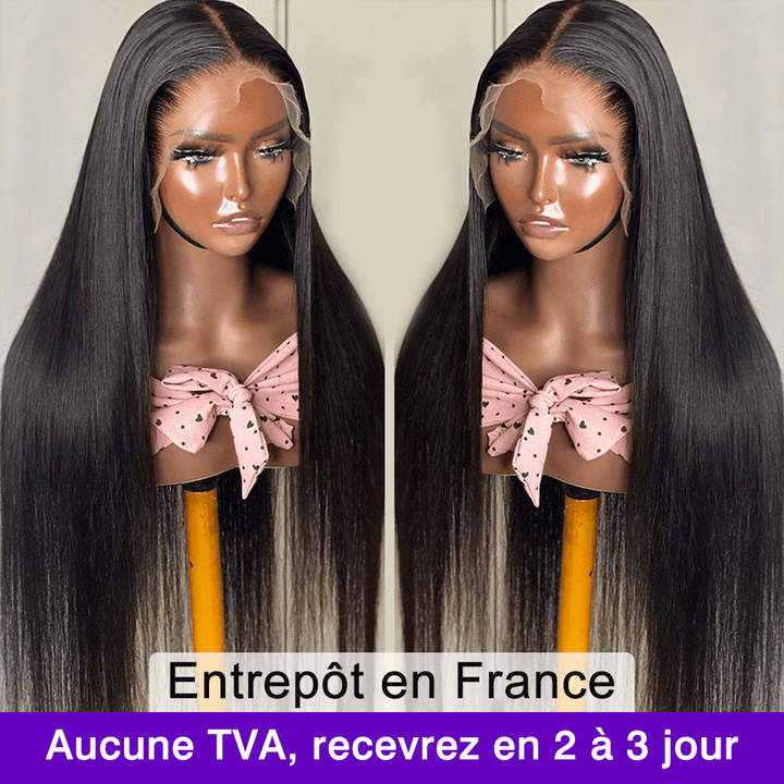 ailuxyhair-fr Vente Flash AILUXY 13x4 Lace Frontal Perruque Lisse Longue Noir 200% Densité 100% Cheveux Humains
