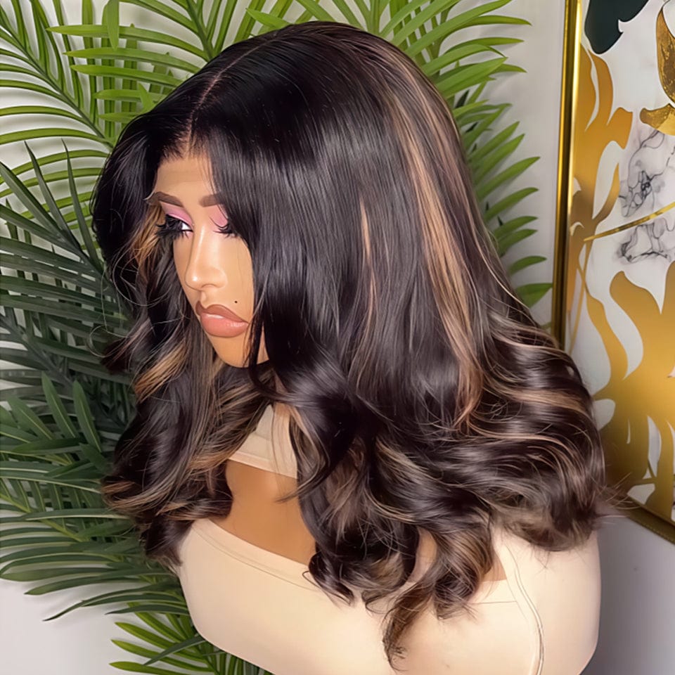 AILUXY Perruque Longue avec Ombrage Dimension Profonde et Richesse body wave lace 4x4