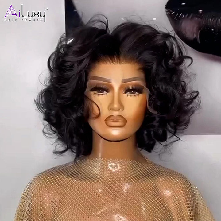 AILUXY 13x4 Lace Frontal Wave Longue Perruque 100% Cheveux Humains comme sur la vidéo 2 - 3 jours reçus+Un beau cadeau