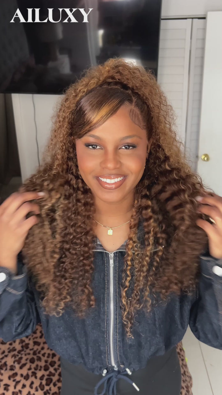 AILUXY Perruque Curly Lace Front 13x4 Frontal – Cheveux 100% Naturels pour un Look Glamour Chignon