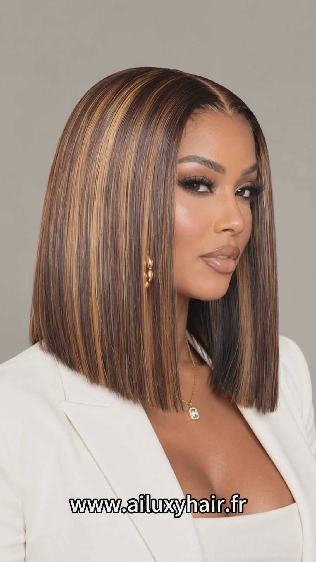 AILUXY 4x4 Lace Closure Brun Balayage Caramel Bob Perruque Lisse Courte Perruque en Couleur 4#30#4 100% Cheveux Humains
