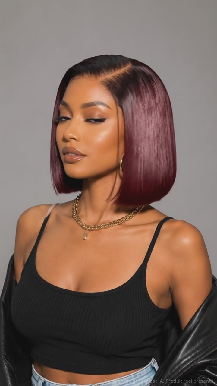 AILUXY 13x4 Lace Perruque Lisse Bob Perruque Courte 1B/99J 200% densité 100% cheveux humains comme sur la vidéo 2 - 3 jours reçus+Un beau cadeau