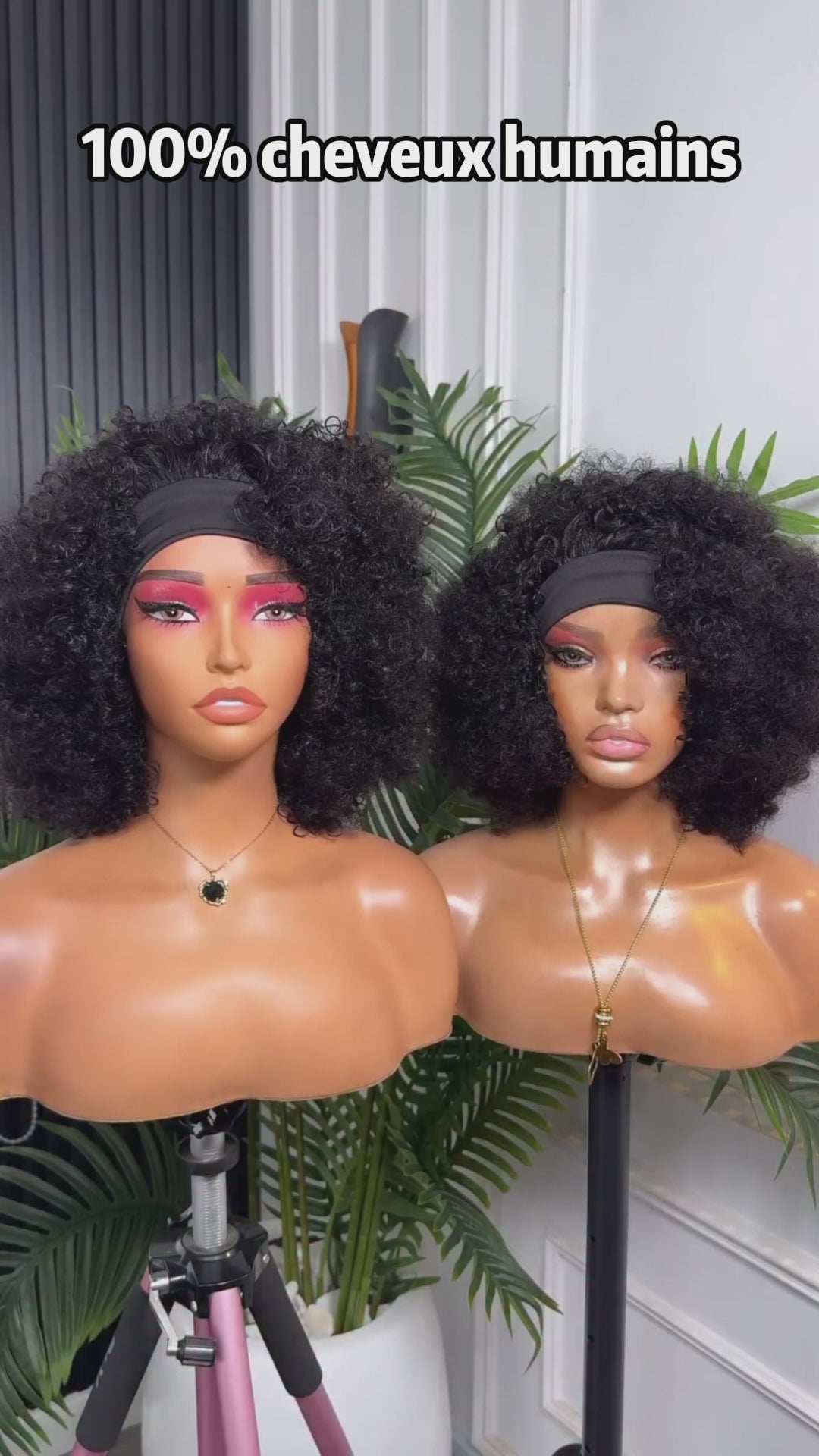 AILUXY Perruque Bandeau en Soie Glacée Sans Colle, Style Afro Boucles Crépues Volumineuses, Coiffure Tendance pour Femme