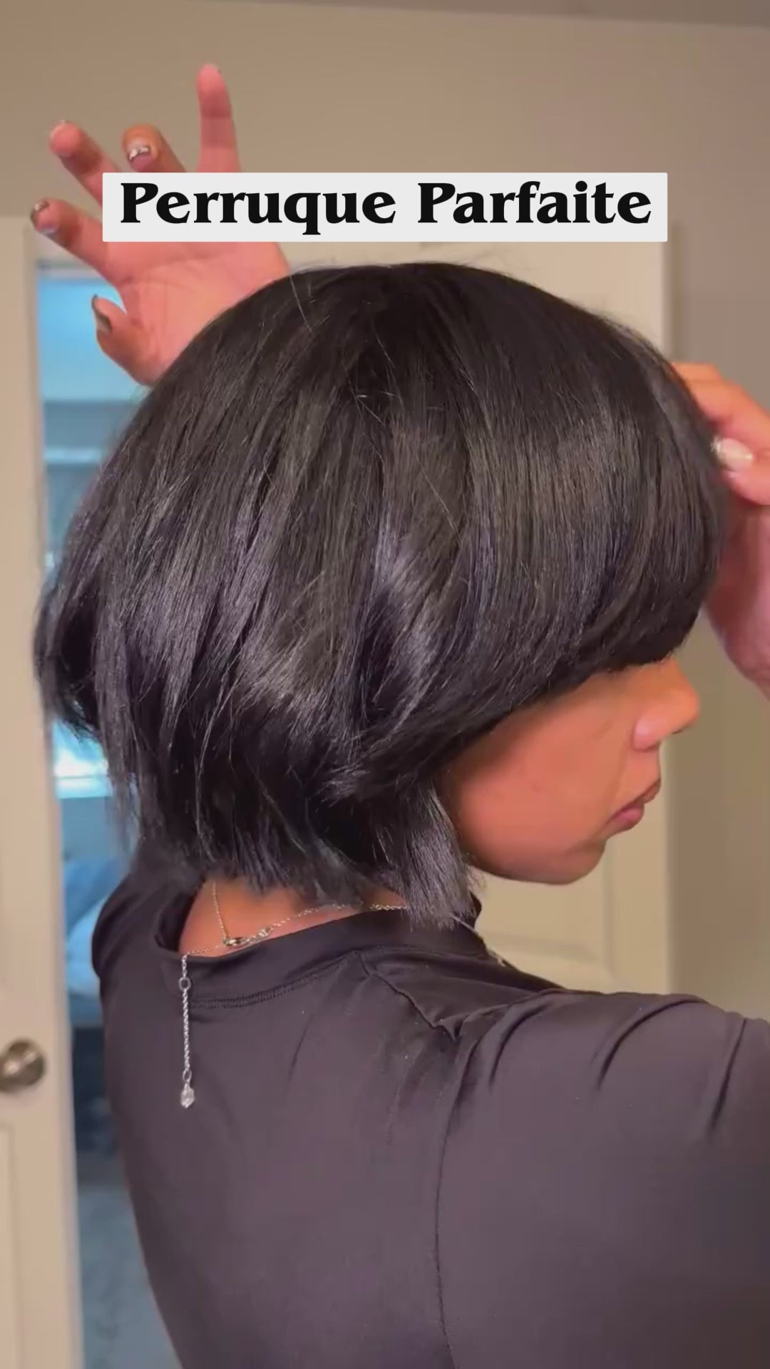 AILUXY Perruque Bob Court Noir Lisse - 100% Cheveux Humains
