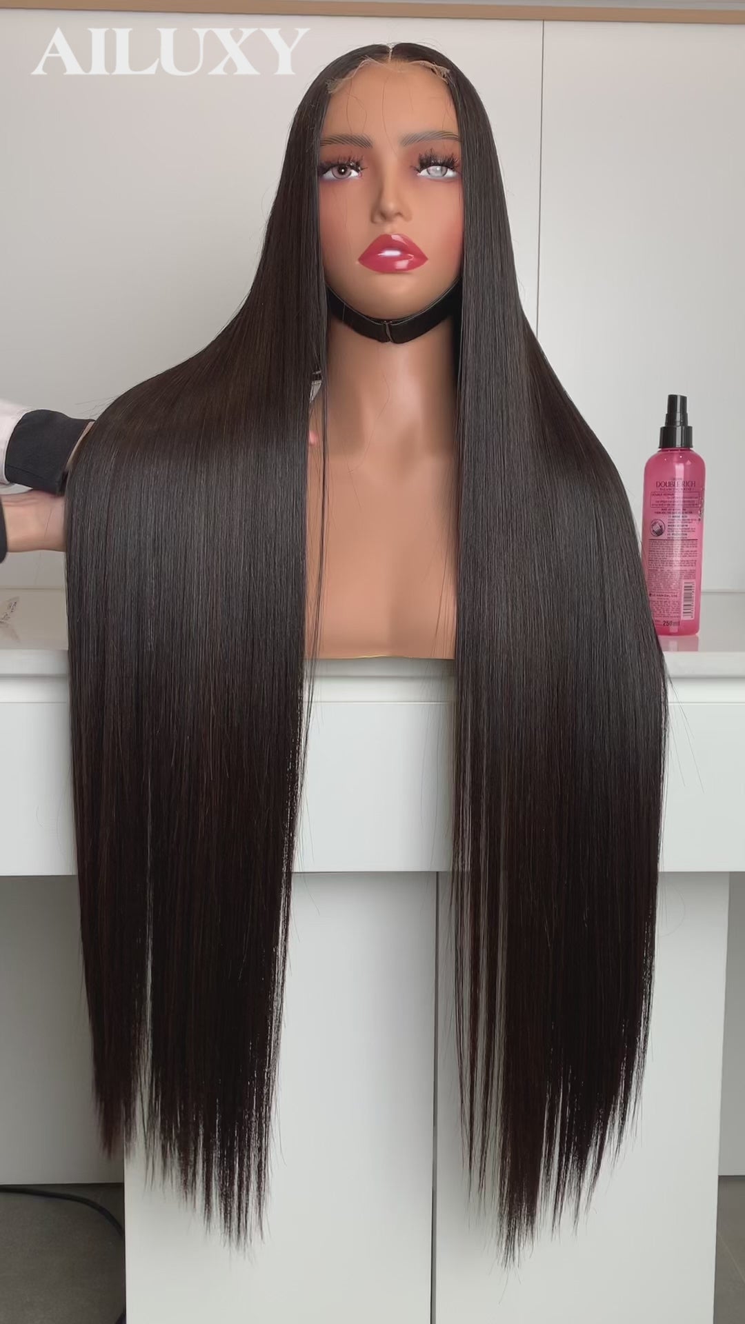 AILUXY Perruque 4x4 Lace Front Cheveux Humains Lisses Longue et Élégante