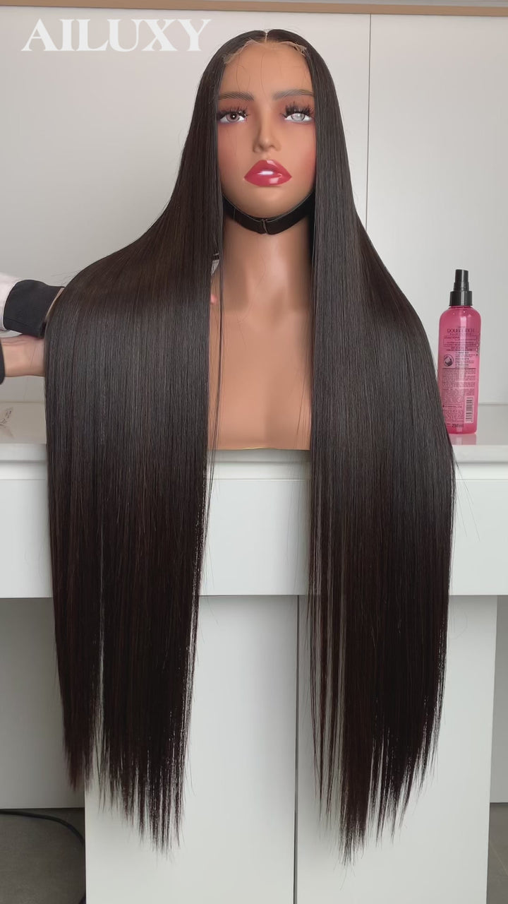 AILUXY Perruque 4x4 Lace Front Cheveux Humains Lisses Longue et Élégante