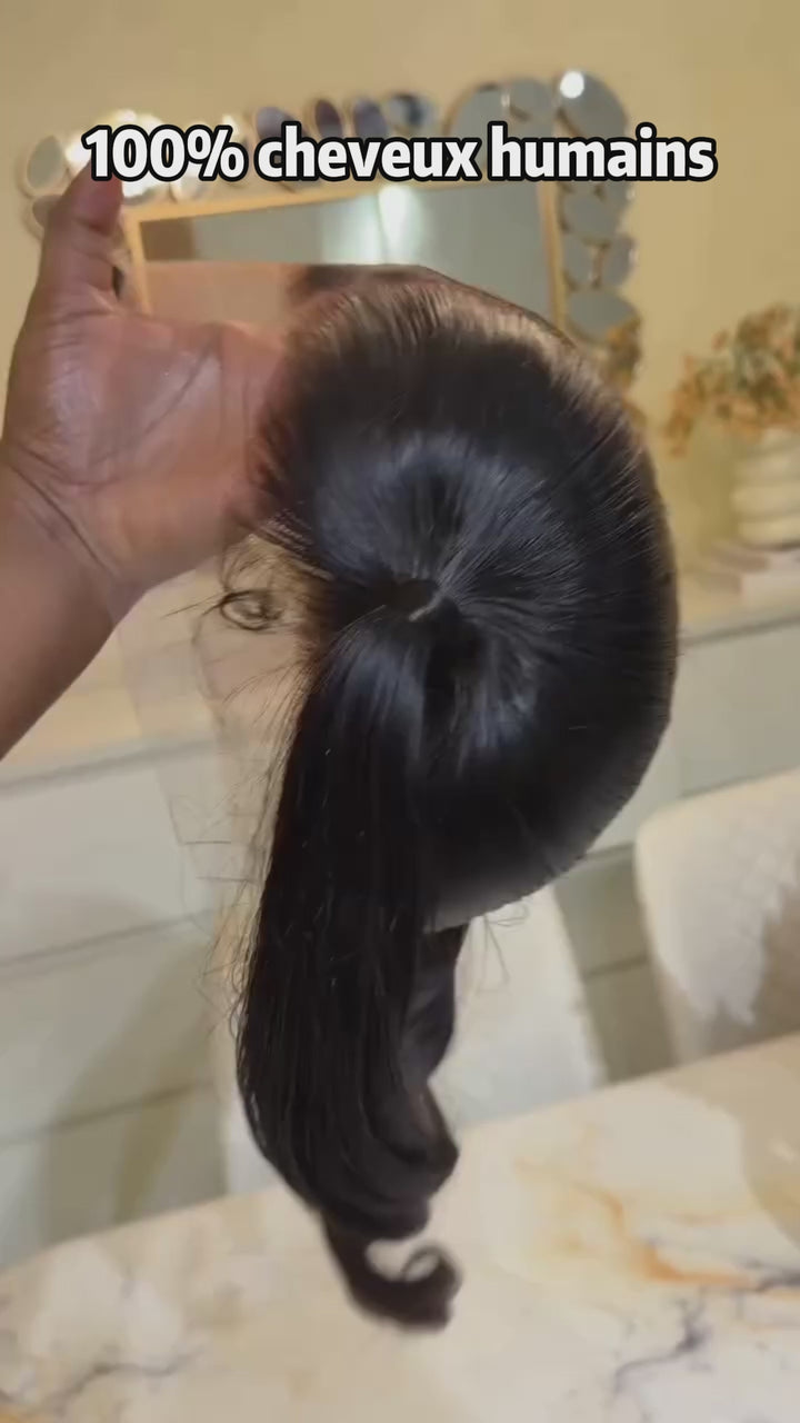 AILUXY Perruque Lisse "Sleek Ponytail" - Cheveux Humains Remy，Full Lace ,Coiffure Relevée