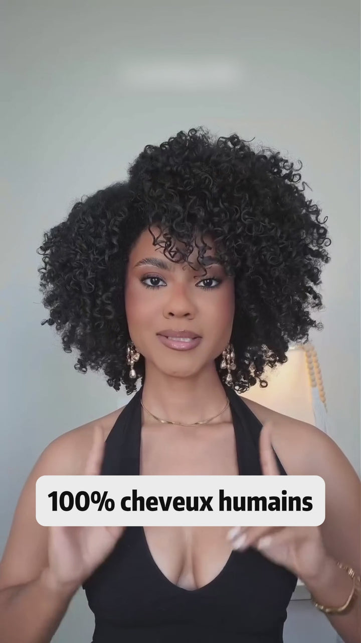 AILUXY Perruque Courte à Texture Frisée Souple, Boucles Rebondissantes, Coiffure Naturelle Sans Colle