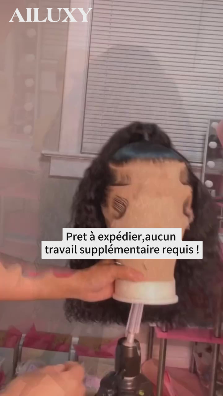 AILUXY Perruque à Queue de Cheval Curly Ondulée 13x4 Lace Frontal - 100% Cheveux Humains