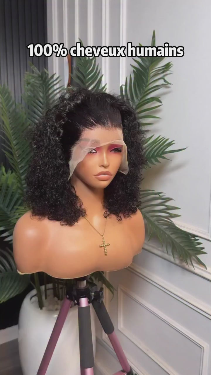 AILUXY Perruques Crépus Bouclés Afro avec 13x4 Frontal Dentelle,Cheuveux Humains 100%