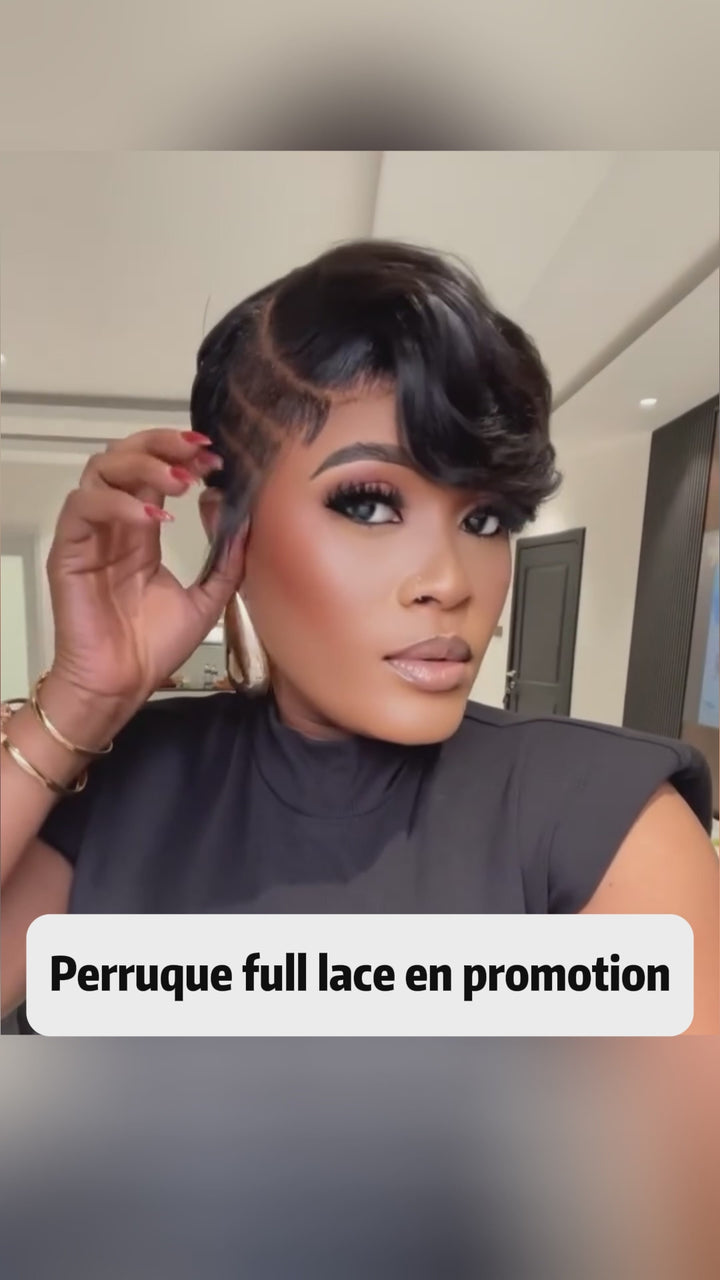 AILUXY Perruque Pixie Full Lace Gravé Cheveux Humains Transparence Invisible Sur Toute La Tête
