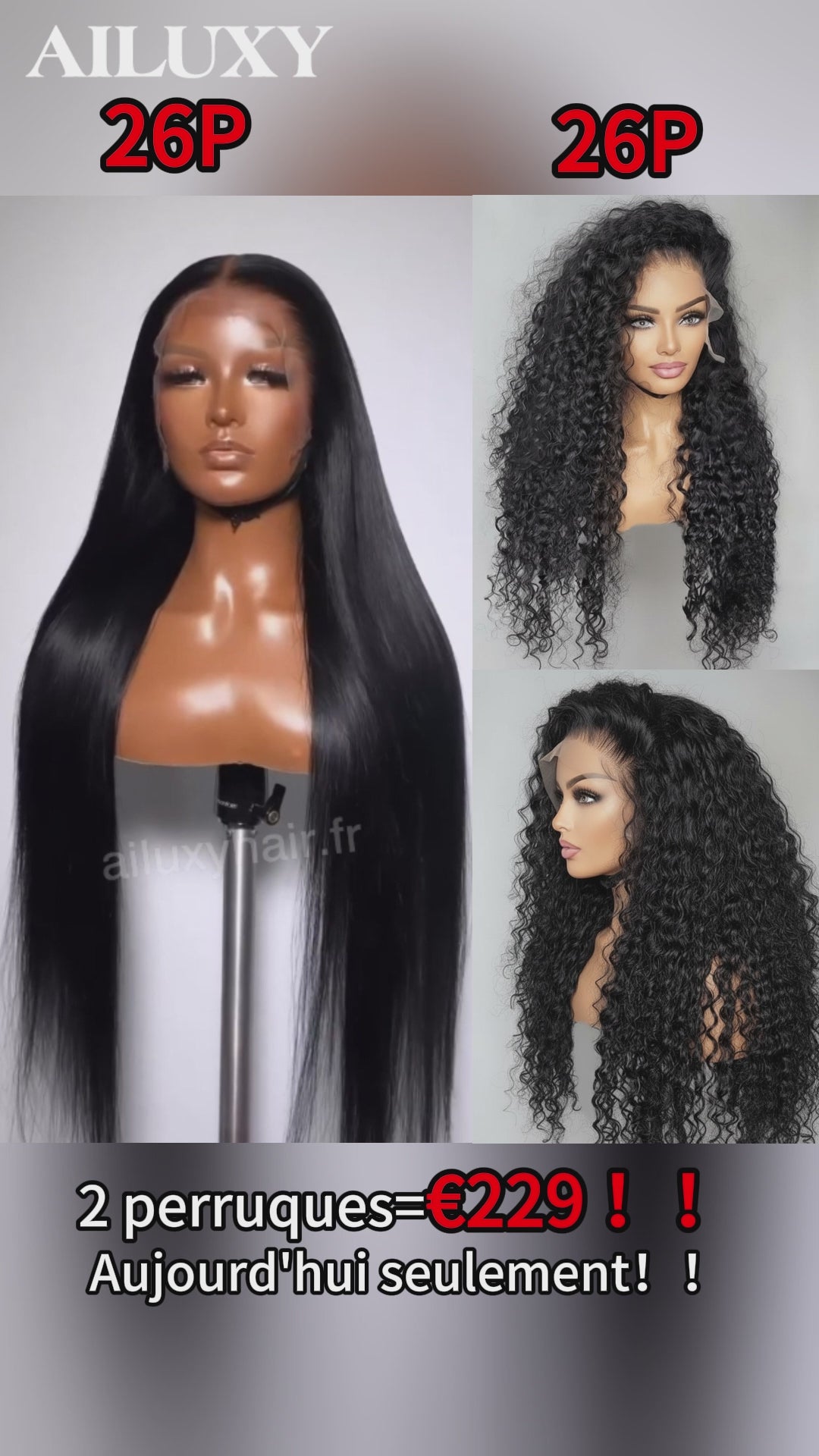 AILUXY 2 Perruques=€229 13x4 Lace Frontal Perruque Lisse Longue et 13x4 Lace Frontal Rose Wave Perruque en 100% Cheveux Humains